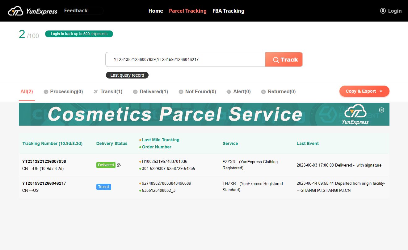 Yun Express Tracking YunExpress Tracker Parcel Panel