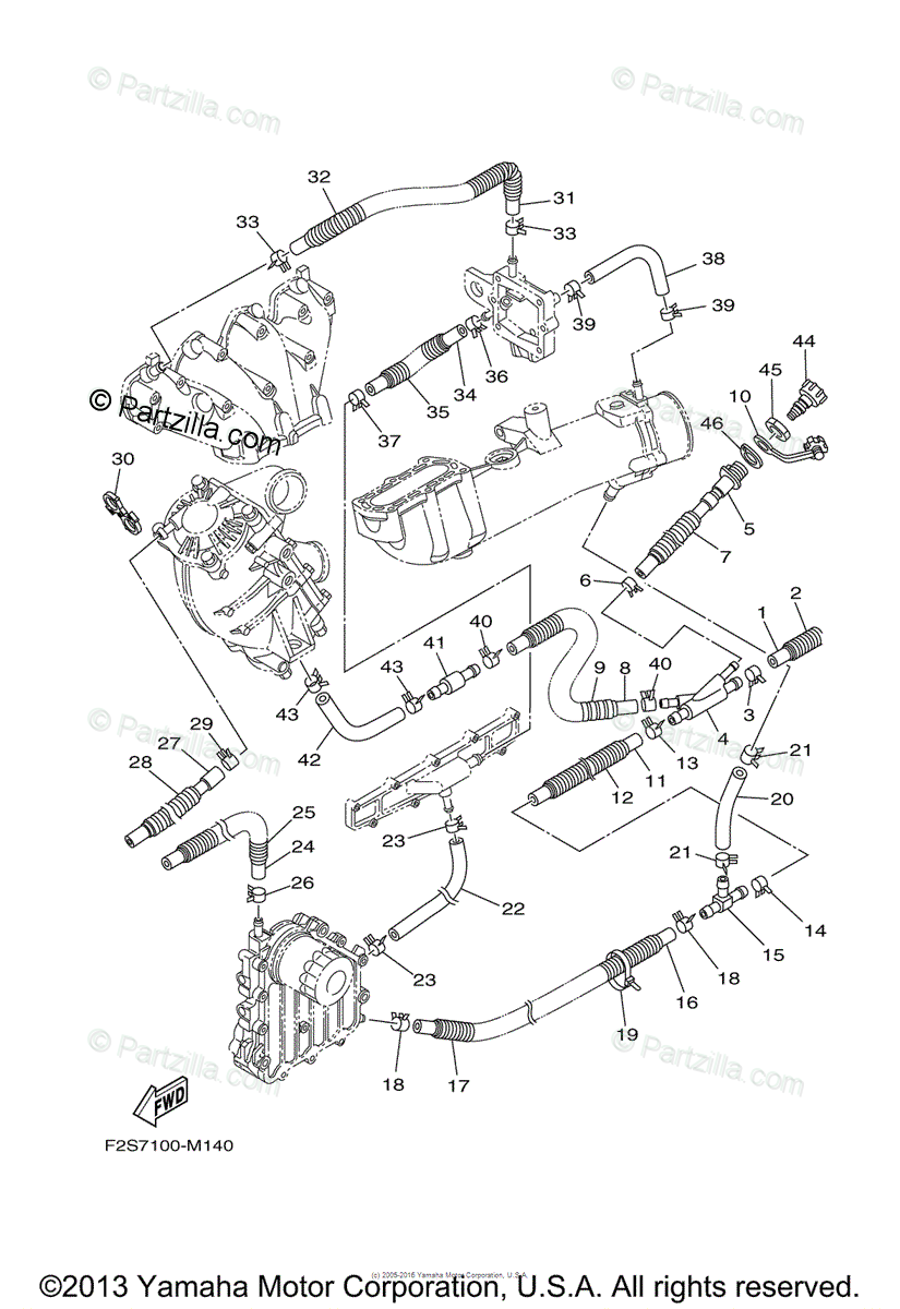 Yamaha Waverunner 2013 OEM Parts Diagram for Exhaust (2)