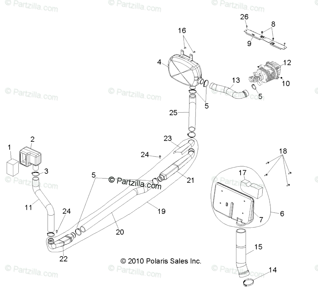Polaris Side by Side 2012 OEM Parts Diagram for Engine, Clutch Air