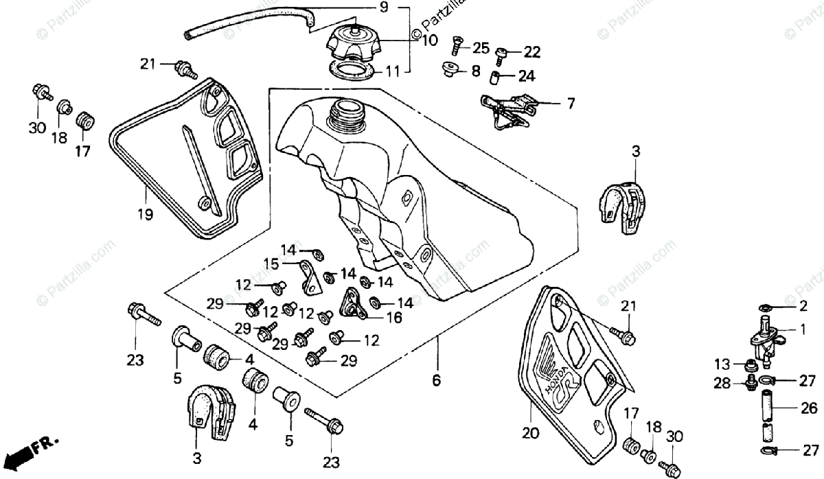 Honda Motorcycle 1990 OEM Parts Diagram for FUEL TANK | Partzilla.com