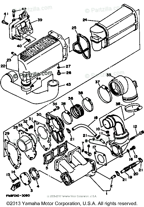 Yamaha Waverunner 1993 OEM Parts Diagram for Exhaust (1)