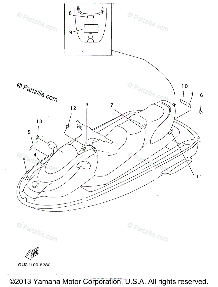 Yamaha Waverunner 1998 OEM Parts Diagram for Important Labels
