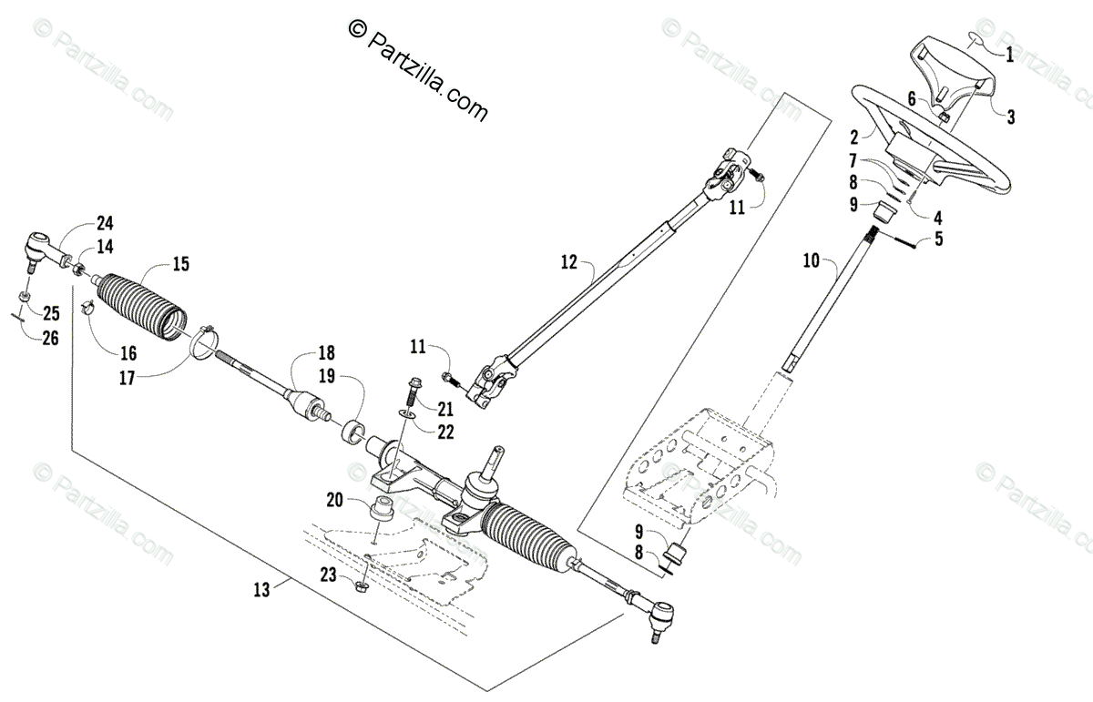 Arctic Cat Side by Side 2009 OEM Parts Diagram for Steering Assembly