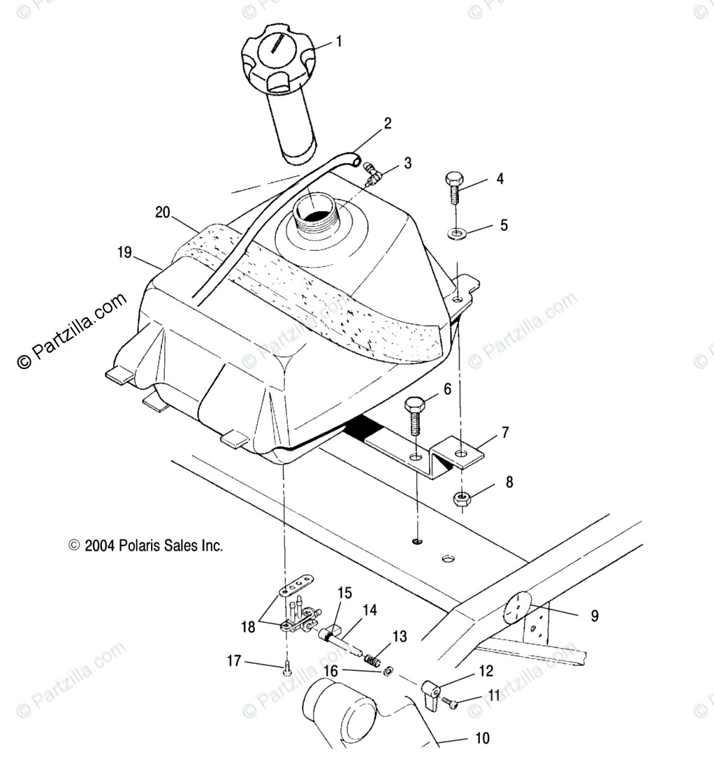 Polaris ATV 2005 OEM Parts Diagram for Fuel Tank /Cb
