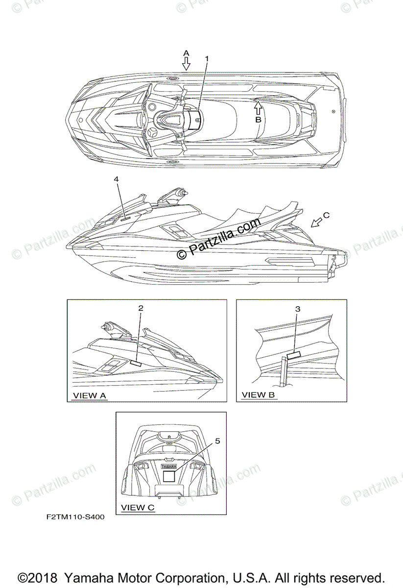 Yamaha Waverunner 2018 OEM Parts Diagram for Important Labels