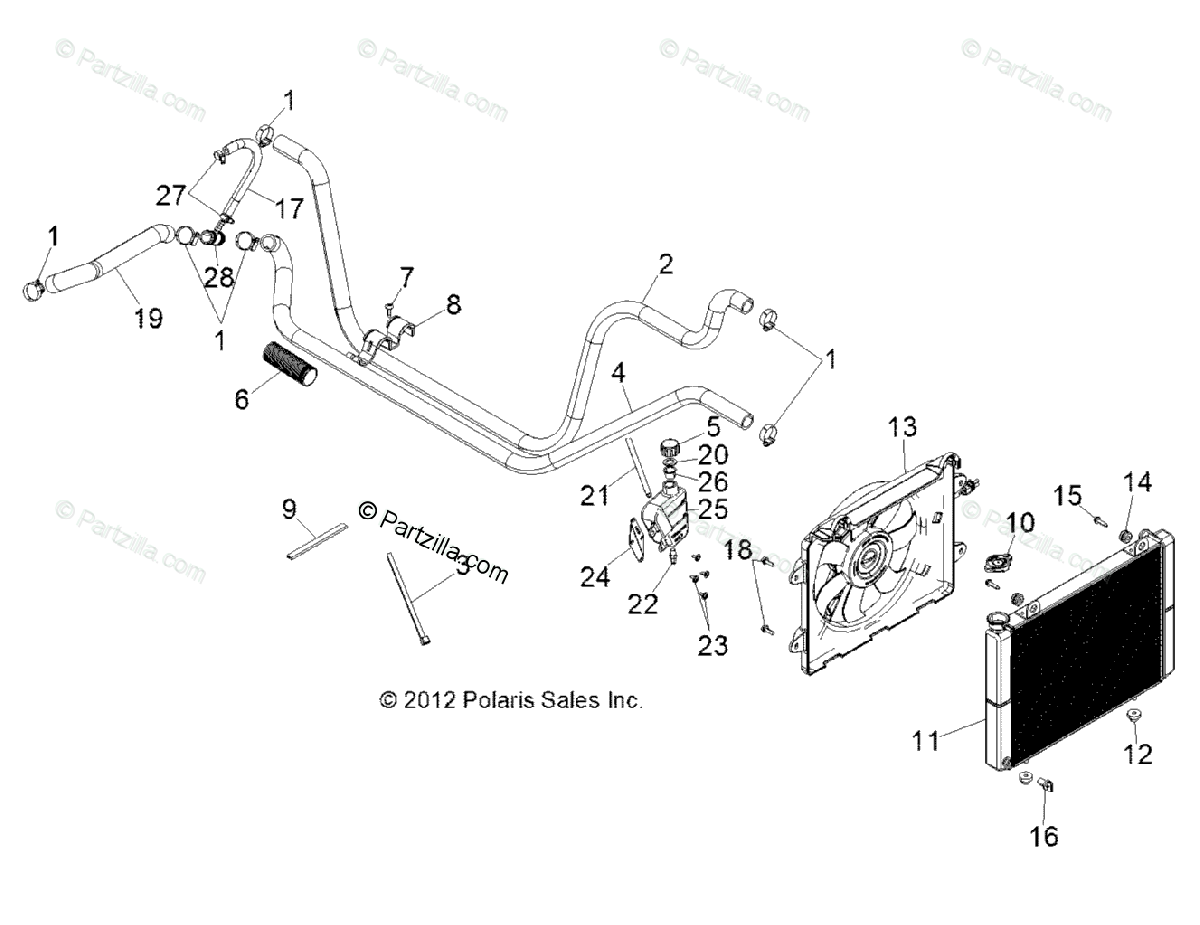 Polaris Side by Side 2013 OEM Parts Diagram for Engine, Cooling System