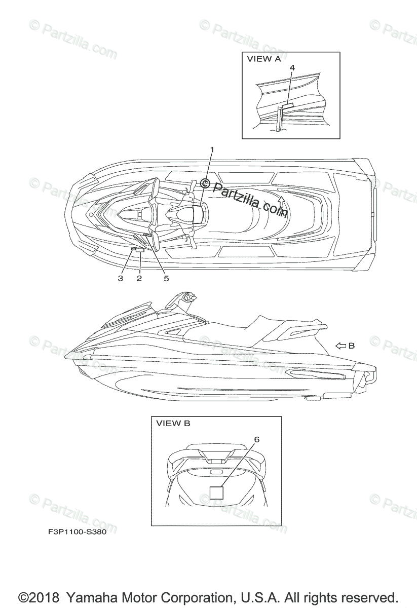 Yamaha Waverunner 2018 OEM Parts Diagram for Important Labels