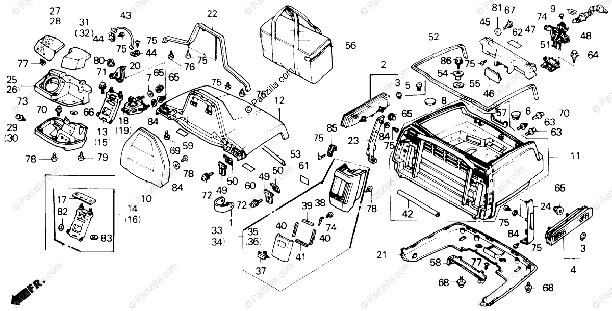 Honda Motorcycle 1988 OEM Parts Diagram for Trunk Box | Partzilla.com