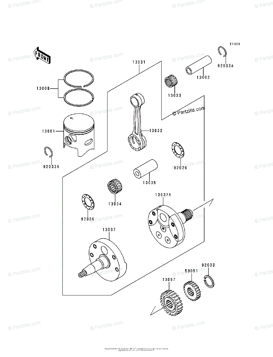 Kawasaki Motorcycle 1998 OEM Parts Diagram for Crankshaft/Piston(s