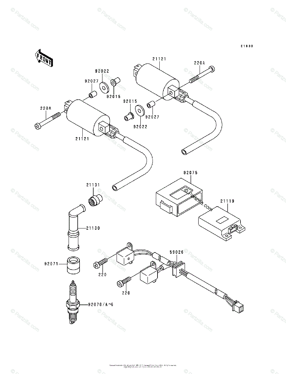 Kawasaki Motorcycle 1991 OEM Parts Diagram for Ignition System