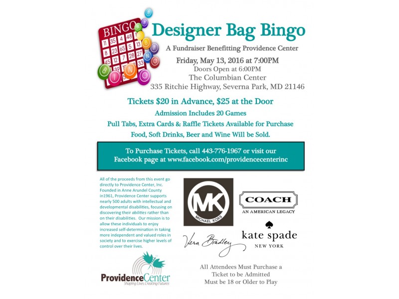 Designer Bag Bingo Fundraiser to Benefit Providence Center Broadneck Designer Bag Bingo Fundraiser to Benefit Providence Center Broadneck