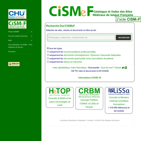 Accueil CISMeF Catalogue et Index des Sites Médicaux de
