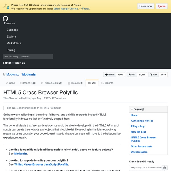 HTML5 Cross Browser Polyfills · Modernizr/Modernizr Wiki Pearltrees