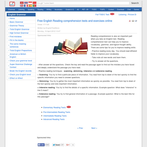 Free English Reading comprehension tests and exercises online Pearltrees