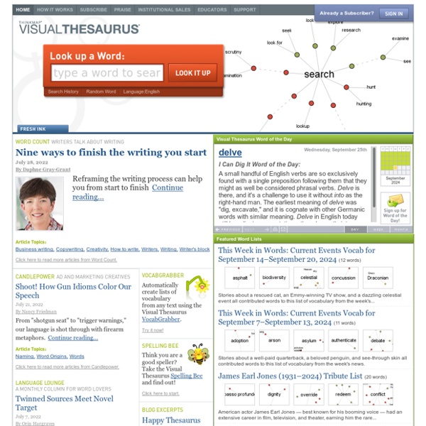 Thinkmap Visual Thesaurus An online thesaurus and dictionary of over 145,000 words that you
