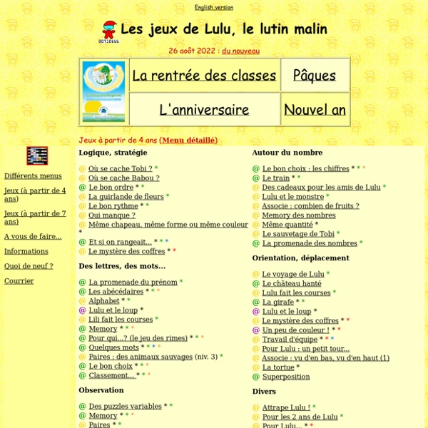 Les jeux de Lulu le lutin malin. Site de jeux educatifs en