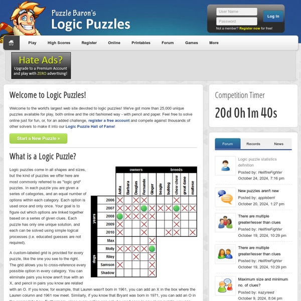 Logic Puzzles Play Online or Print Your Own for Free! Pearltrees