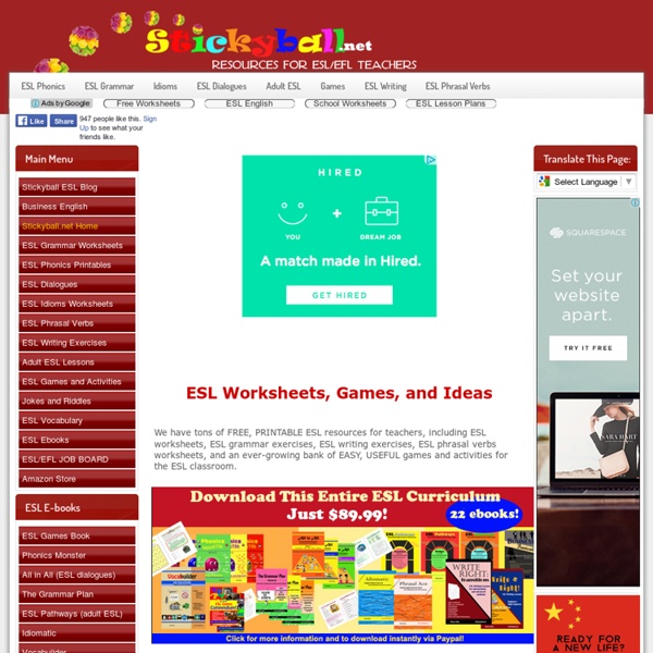 ESL Resources for Teachers Printable Worksheets, Games, Lesson Plans