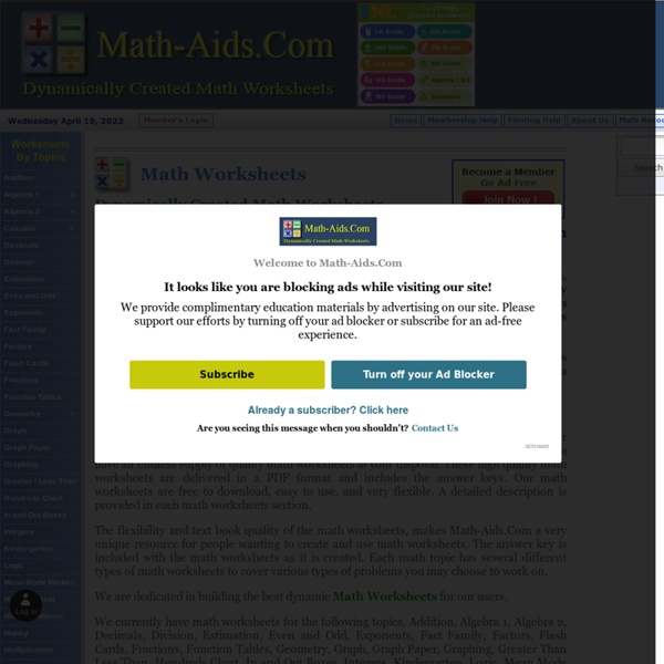 Dynamically Created Math Worksheets Pearltrees