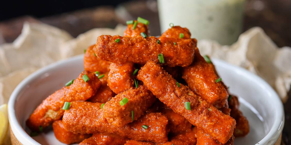 Buffalo Style Tofu Strips Pick Up Limes