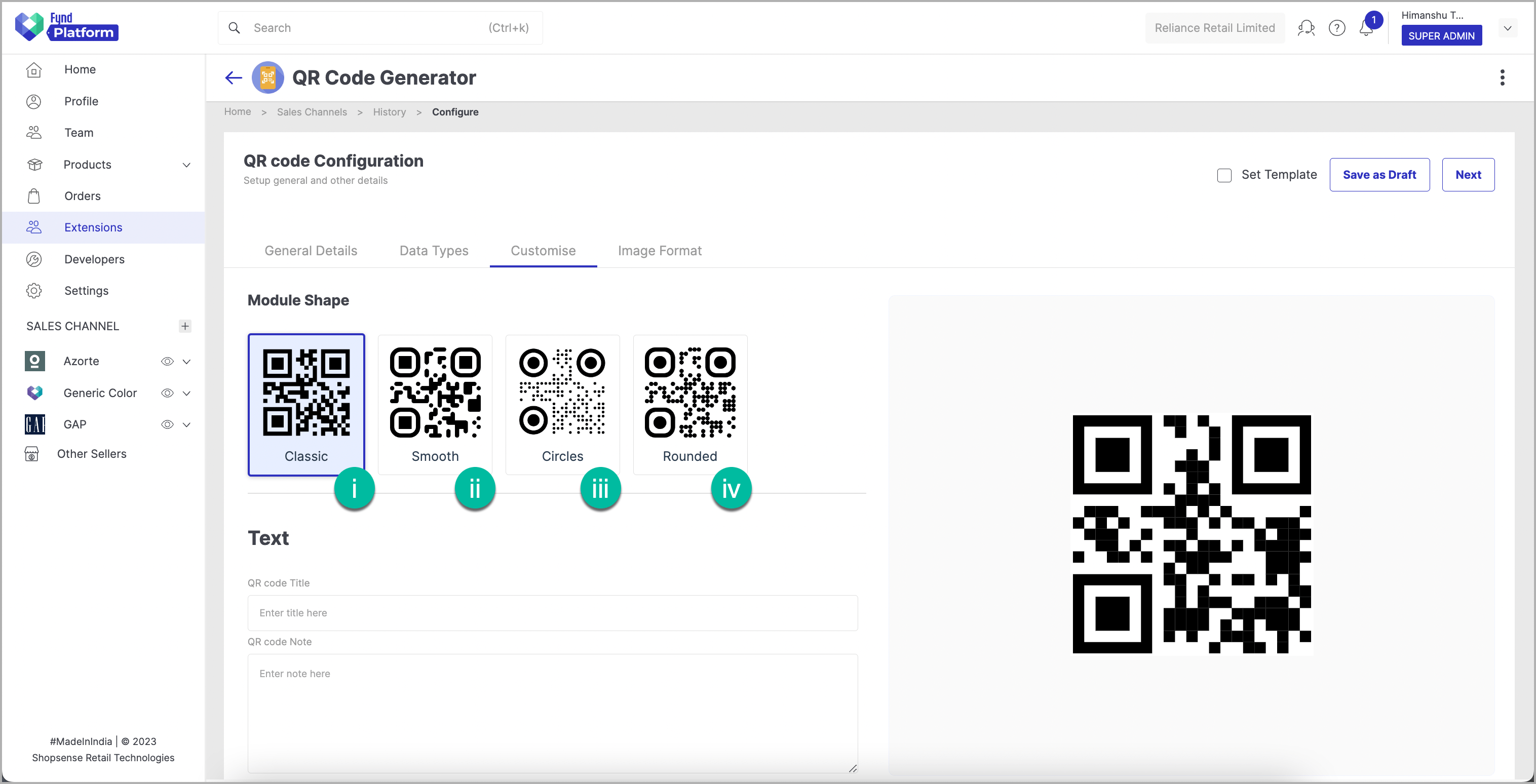 Using QR Code Generator Extension Fynd Platform Help Center