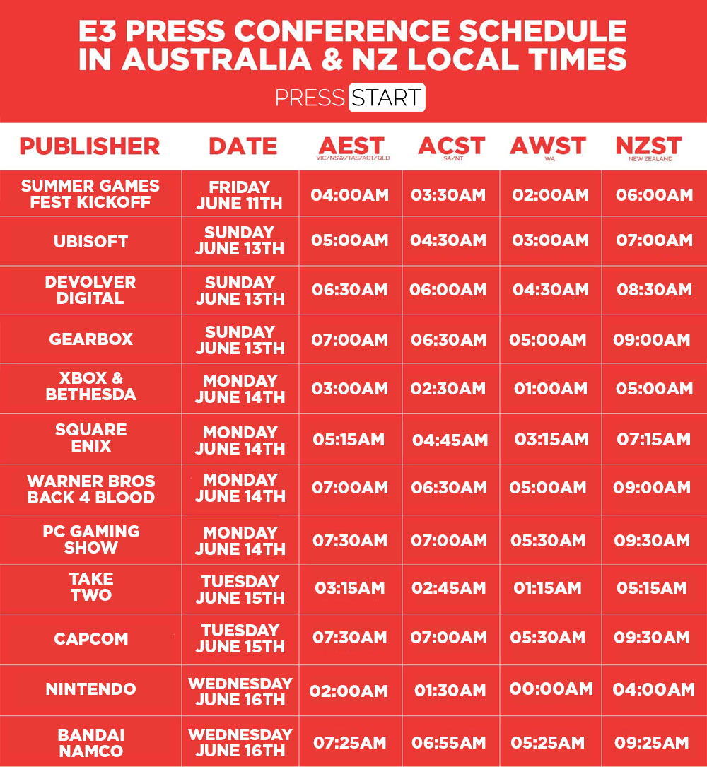E3 2022 Press Conference Schedule Australian Times For The E3 2021 Press Conferences