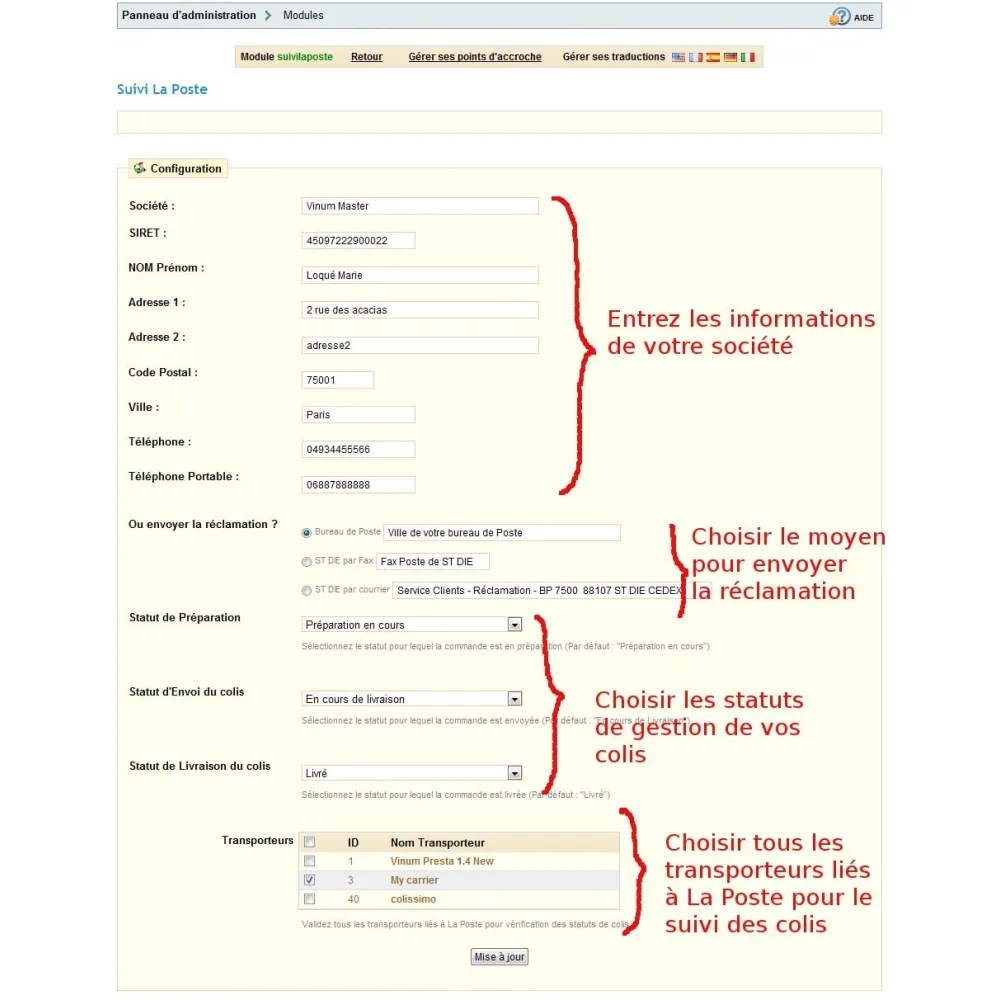 Shipping & Logistics Tracking French Post La Poste Vinum Master