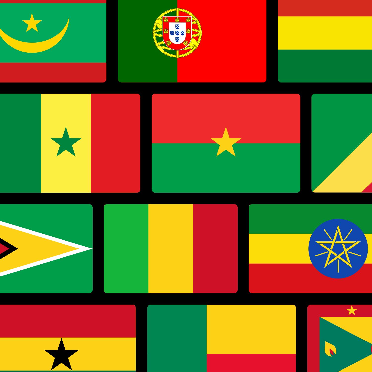 Red, Yellow, Green Flag +30 Country Flags