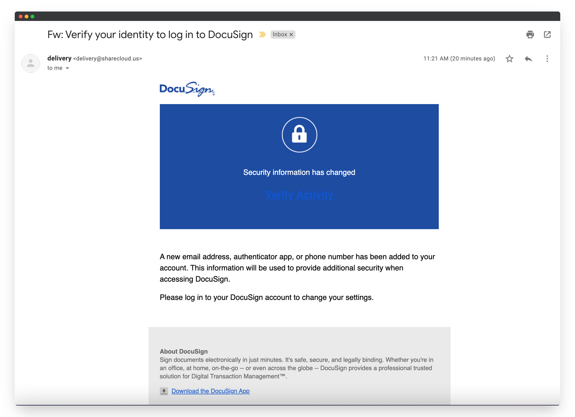 Docusign Phishing Email Example Hook Security