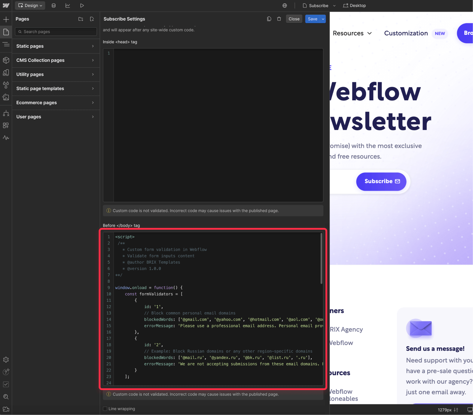 How to block personal email addresses in Webflow forms | BRIX 