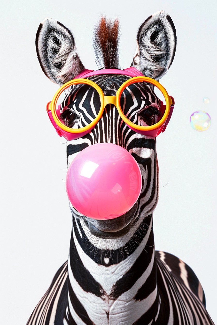 Neon Zebra Blows Bubble Gum Burst Of Color! • PromptDen