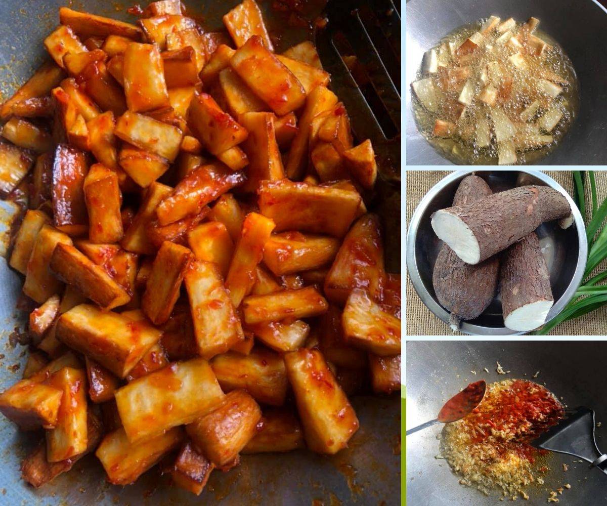 Ubi Kayu Tu Dah Goreng Cer Sira Dengan Cili & Bawang Putih, Perasakan