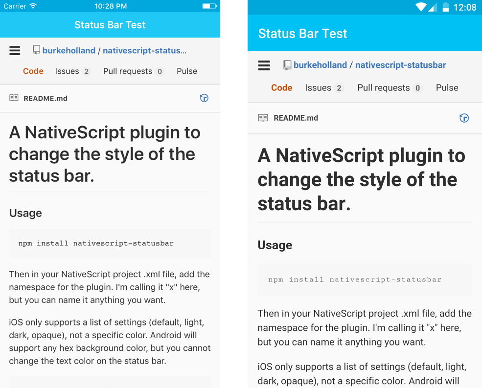nativescriptstatusbar NativeScript Marketplace