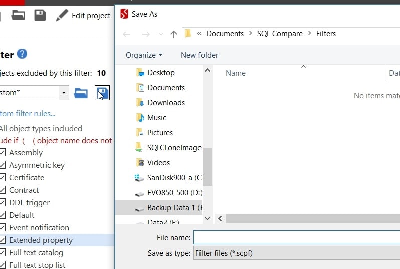 How to use custom filters in Redgate SQL Compare