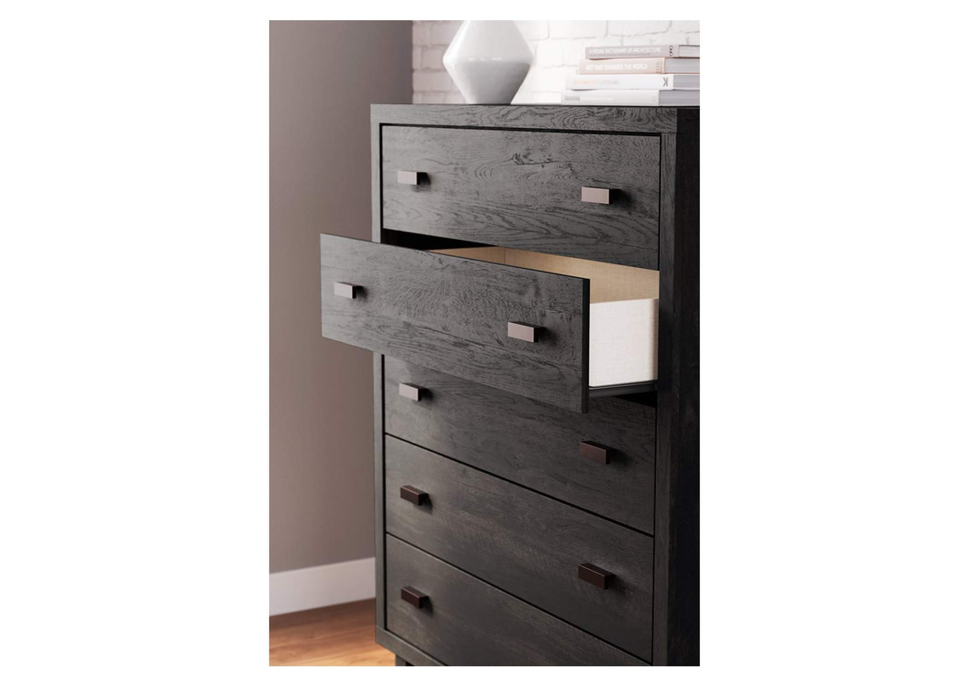 Toretto Queen Bookcase Headboard with Mirrored Dresser, Chest and