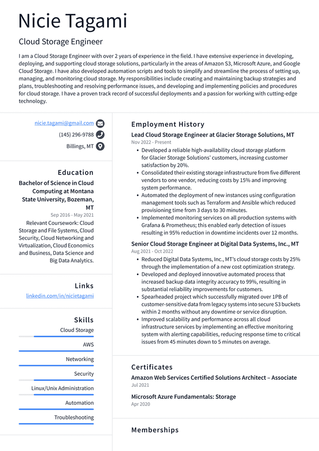 Amazon Cloud Storage Engineer Resume Examples ResumeCat