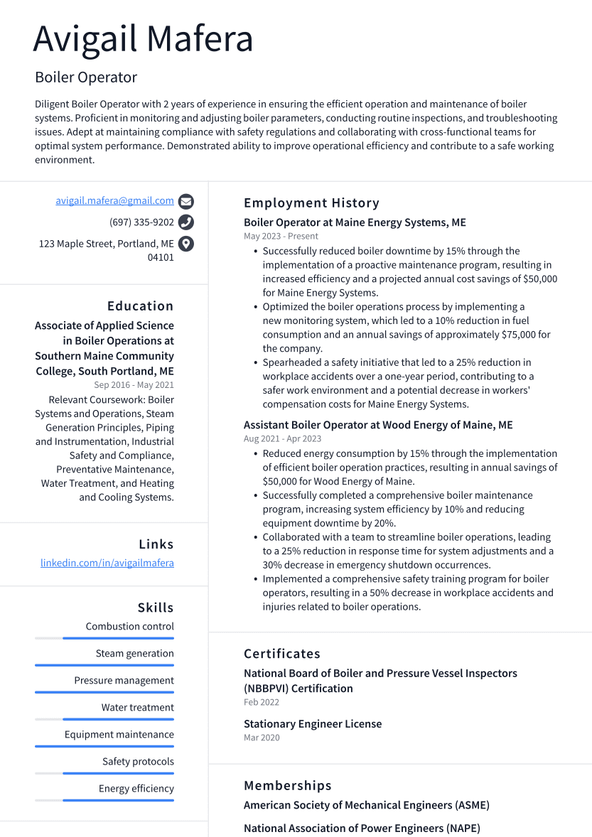 Boiler Operator Resume Examples and Templates ResumeCat