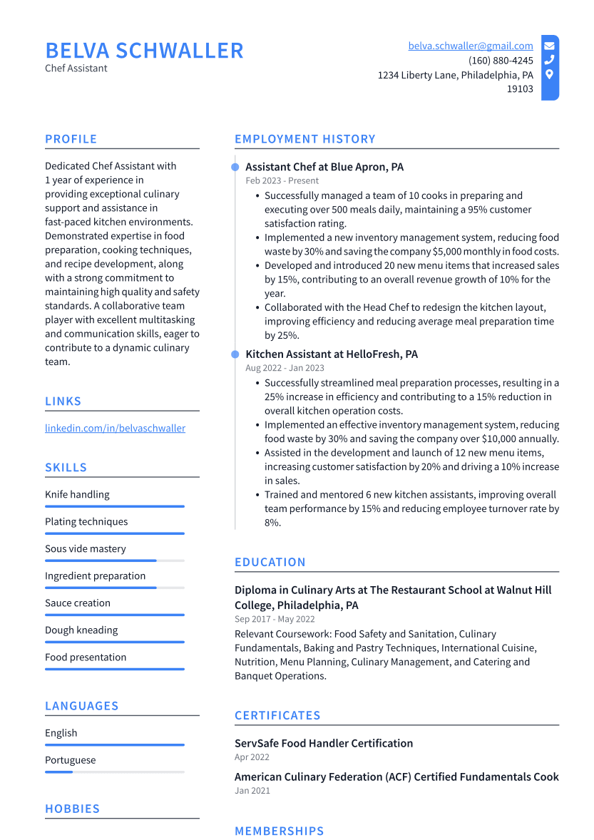 Chef Assistant Resume Examples and Templates ResumeCat