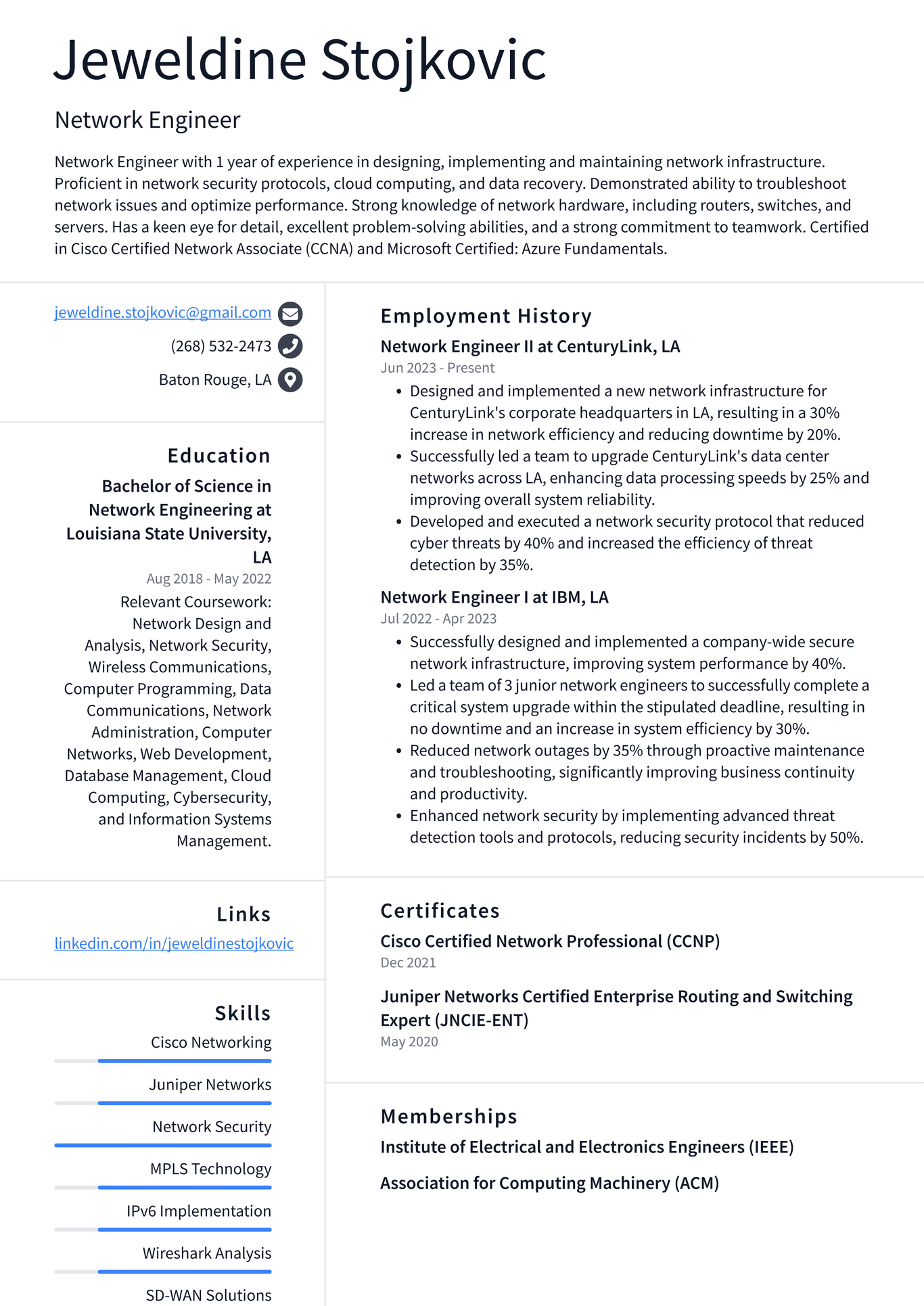 LinkedIn Network Engineer Resume Examples ResumeCat