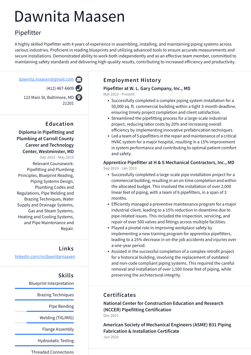 Top 18 Pipefitter Resume Objective Examples ResumeCat