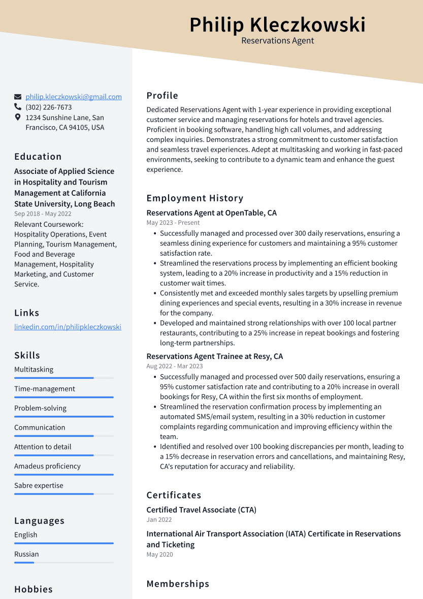Top 18 Reservations Agent Resume Objective Examples