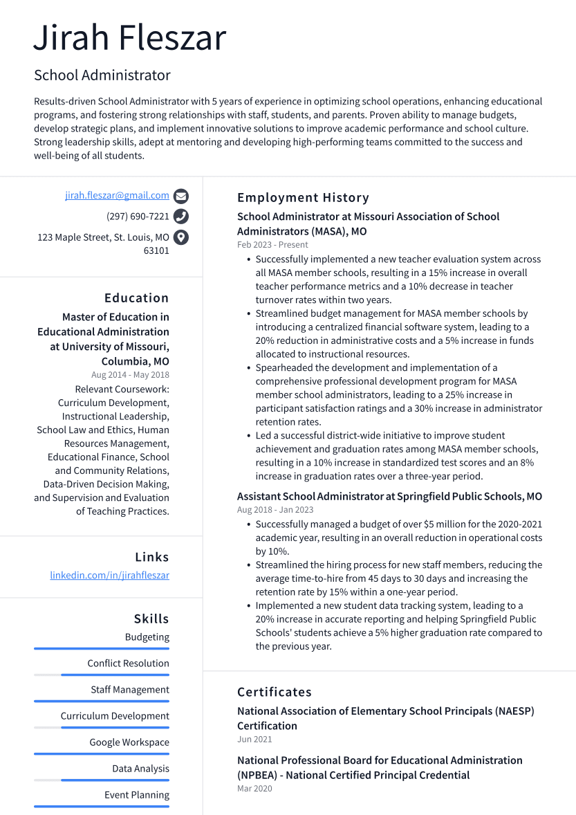 Top 18 School Administrator Resume Objective Examples