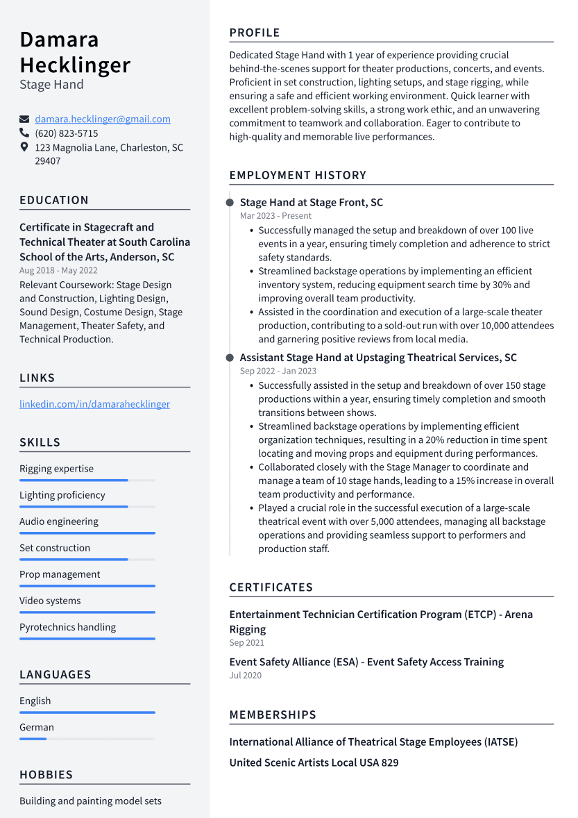 Top 12 Stage Hand Skills to Put on Your Resume ResumeCat