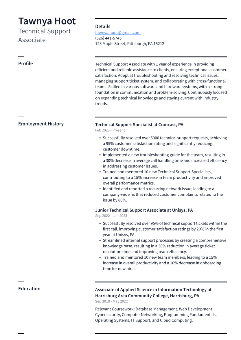 Top 18 Technical Support Associate Resume Objective Examples