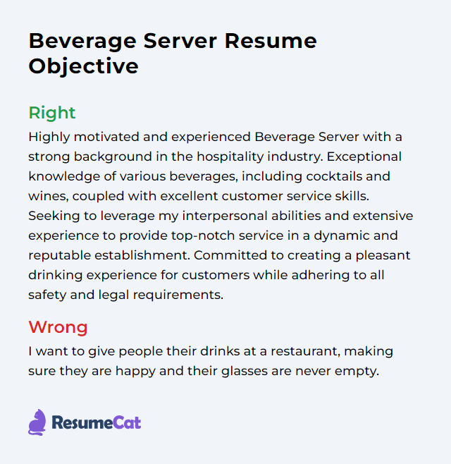 Top 17 Beverage Server Resume Objective Examples ResumeCat