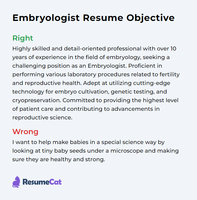 Top 18 Embryologist Resume Objective Examples ResumeCat