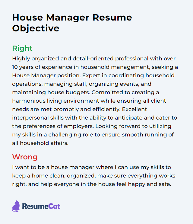 Top 17 House Manager Resume Objective Examples ResumeCat
