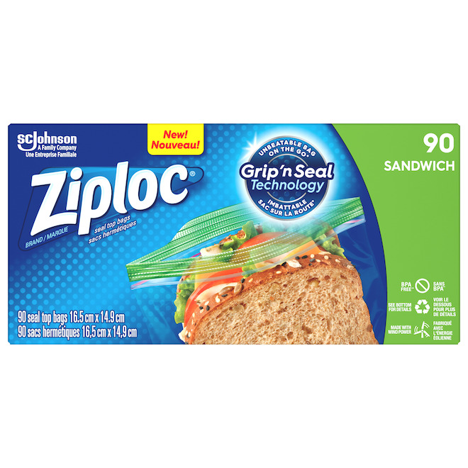 Ziploc Seal Top Sandwich Bags 90 Units 16.5 x 14.9cm 314429 RONA