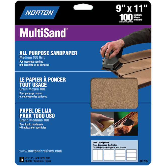Norton Abrasives 100Grit MultiSand Long Lasting Sandpaper (5Pack