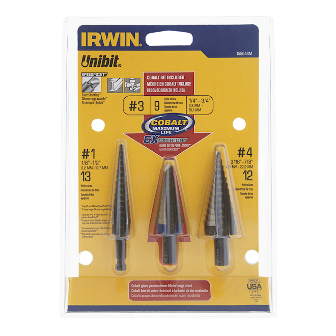 IRWIN Unibit 3Piece Step Bit Set 15504SM RONA